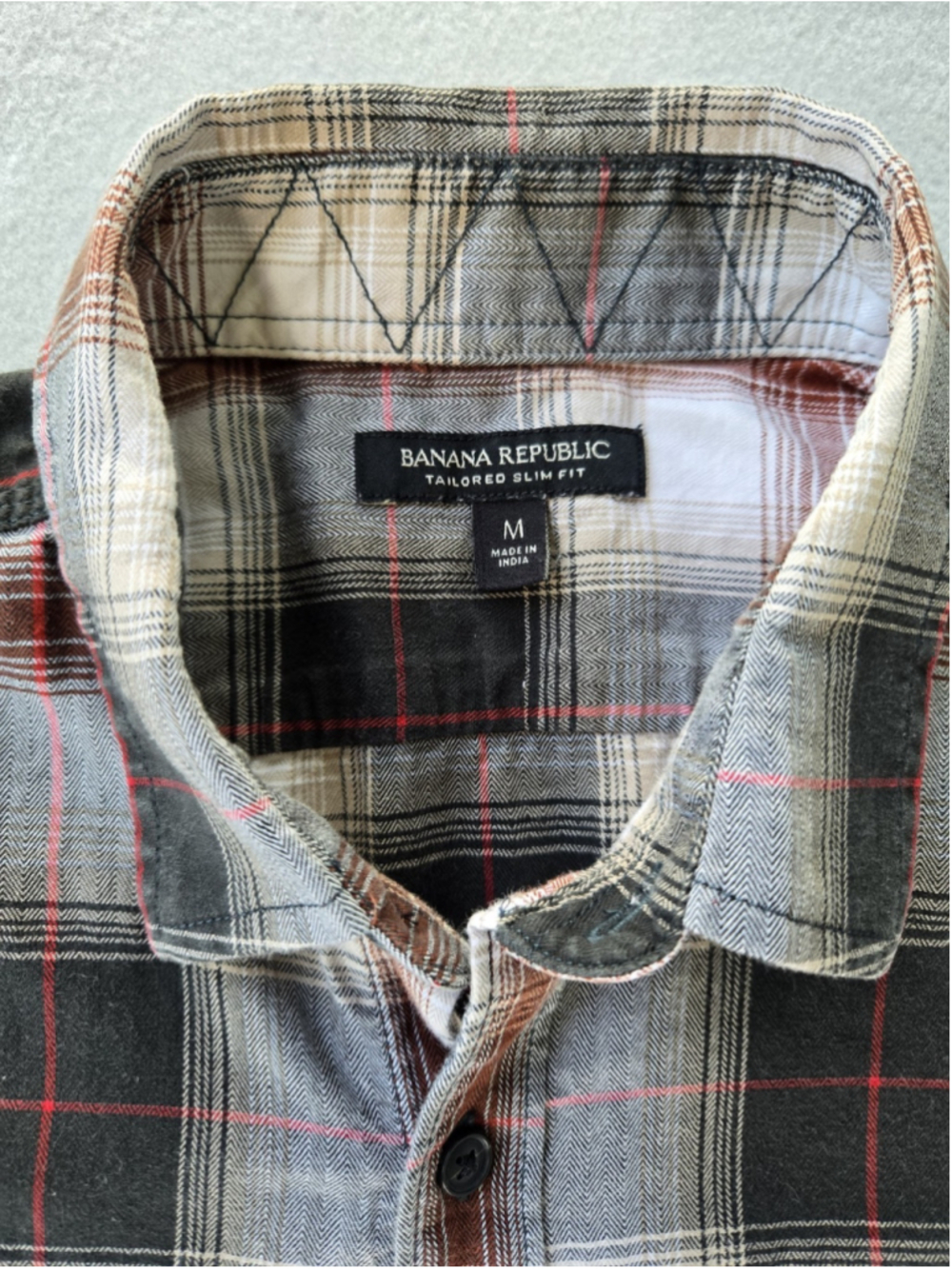 Banana Republic Tailored Slim Fit Flannel Shirt Mens M Plaid Rust Gray Fall Top - Picture 2 of 10